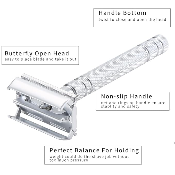 Double Edge Blades Safety Brass Razor Manual Shaver Silver Matching Butterfly Men Shaving