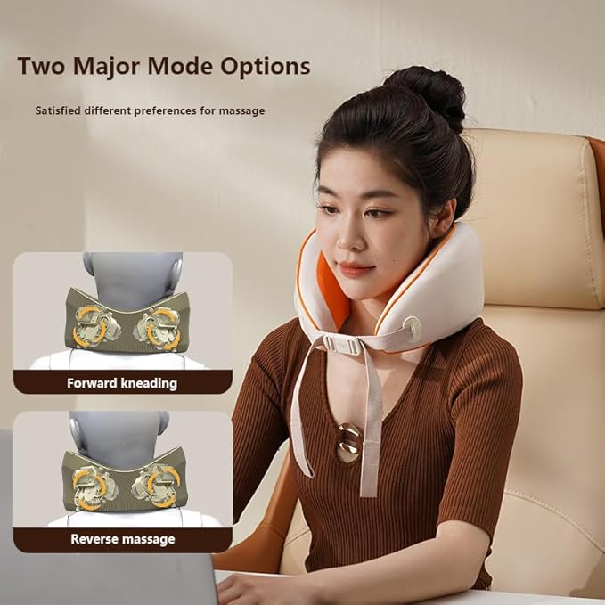 U-Shaped Neck Massager Portable Rechargeable Kneading Massager Pillow 4 Convex Point 3D Massage Head Pain Relief Deep Tissue for Long Flights Car Rides Adjustable Lock and Removable Washable