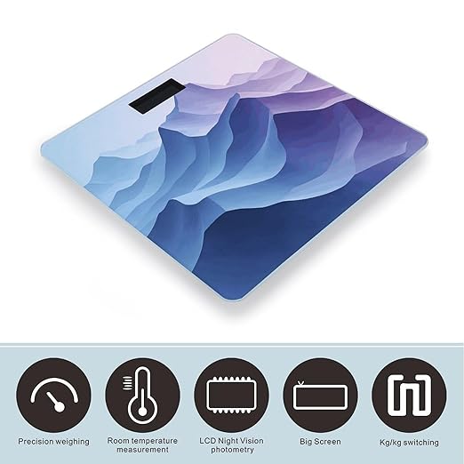 Abstract Topographic Map Weight ScaleClear LED Display Bathroom Digital Weighing ScaleTempered Glass Digital Bathroom Scale for Body Weight Capacity Up to 400 Lbs