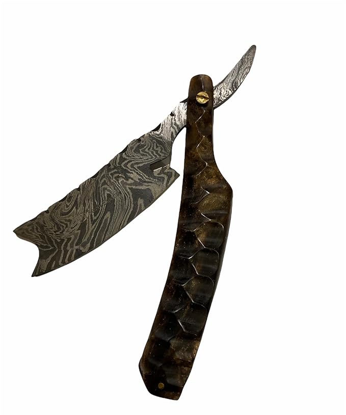 Hand Made Damascus Steel Straight Razor shaving razor folding knife Ready Classic Barber Blade Edge Men Straight Razor Be Close Shave Best Great Gift (Brown)