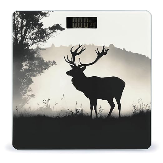 Wildlife Deer Silhouette Bathroom Scale Large LCD Backlight Display Digital Scale Rounded Corners Body Scales Automatic Power On/Off Bathroom Scales for Home Bedrooms