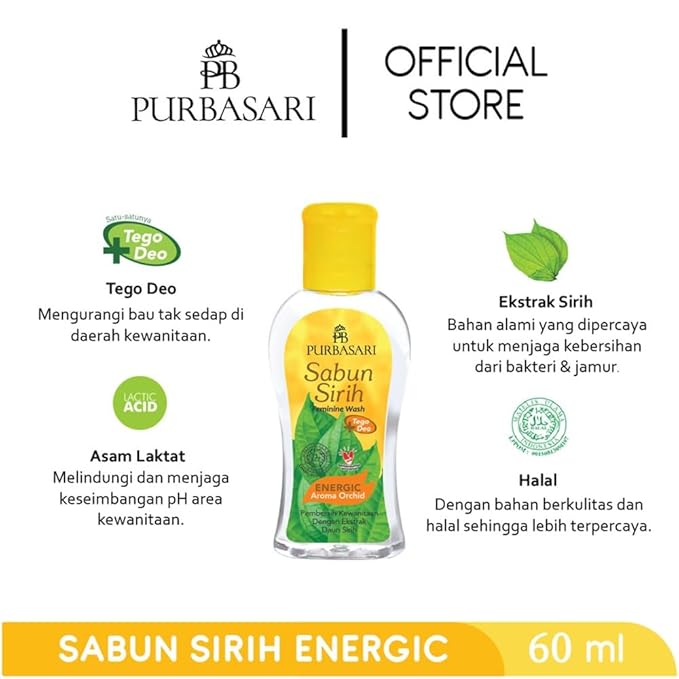 Purbasari Sabun Sirih Feminine Wash 60ml Enegric Aroma Orchid (Pack of 1)