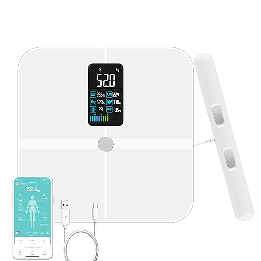 8 Electrode Smart Body Fat Scale Scales for Body Weight and Fat Large Display BMI Digital Weight Scale Composition Analyzer with Report Accurate Bathroom Scale for Weight Muscle White