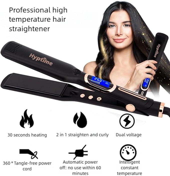 Titanium Flat Iron Straightener Digital Display to Accurately Control Temperature 1 Inch for Thick &amp Curly Hairs Professional Dual Voltage 500°F Fast Heating for Black Hair Friendly