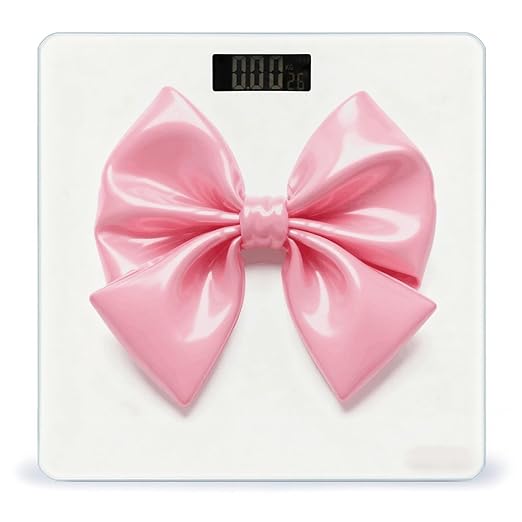 Pink Bow Scale for Body Weight Highly Accurate Digital Bathroom Electronic Weighing Machine for People LCD Display Large Size Tempered Glass for Safe Home Use