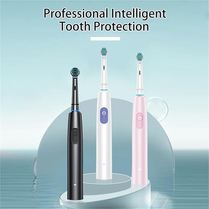 2pcs Rechargeable Rotating Toothbrush - Adult Timer 6 Mode USB Charger with Replacement Heads Set(2002black White)