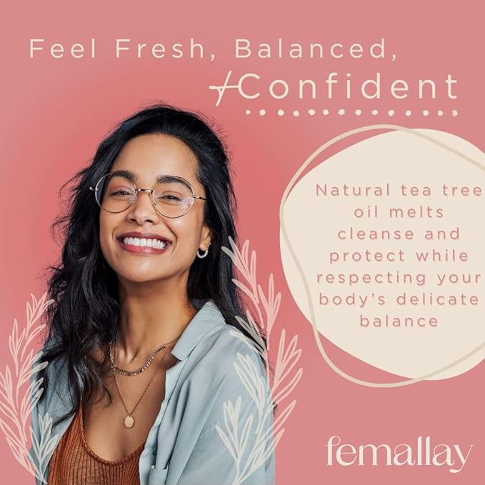 Femallay Organic Vaginal Melts – Tea Tree &amp Coconut Oil – Natural Feminine Odor Control pH Balance &amp Dryness Relief – 7 Count + Applicator