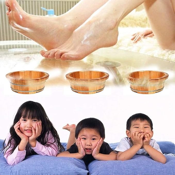 Wood Foot Bath Bucket Foot Bath Barrel Adult Wooden Foot Basin Super Insulation to Promote Blood Circulation Oak with Lid Foot Barrel26cm