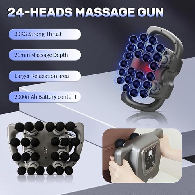24 Head Massage Gun Set Deep Tissue Percussion Massager with 9 Modes 99 Speeds Portable Muscle Gun for Neck Shoulder Back Leg &amp Body Pain Relief Gray