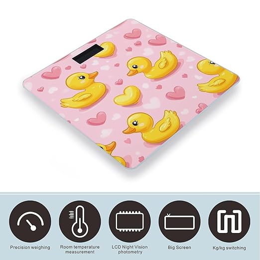 Yellow Rubber Ducks Love Hearts Digital Bathroom Scale for Body Weight Lighted LCD Display Round Corner