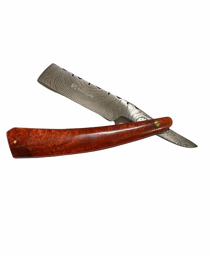 Hand Made Damascus Steel Straight Razor shaving razor folding knife Ready Classic Barber Blade Edge Men Straight Razor Be Close Shave Best Great Gift (Red)