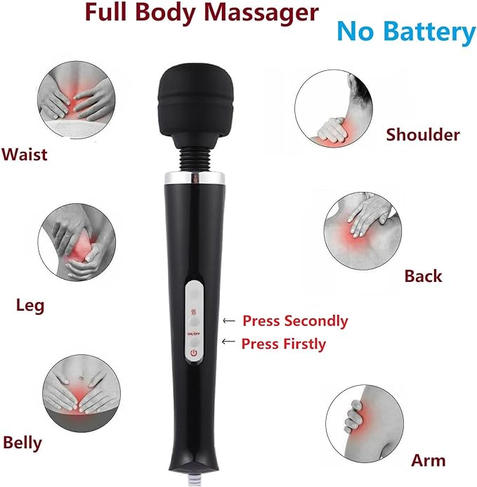 Body Massager Handheld Vibrating Powerful Electric Back Massage for Woman Sports Recovery Muscle Aches Pain Shoulder Leg Foot Long Handle Tool and Small Toy (Black Big and Mini Toy)