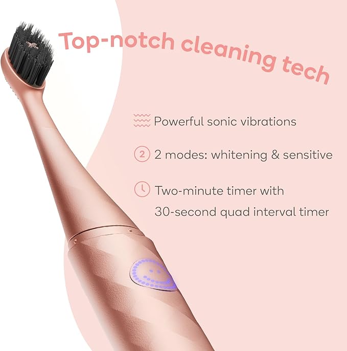 Burst Curve Sonic Electric Toothbrush for Adults (Rose Gold) | Slim Travel Brush with Cover | Ultra Soft Bristles | Up to 2 Month Rechargeable Battery | Two Modes &amp Timer