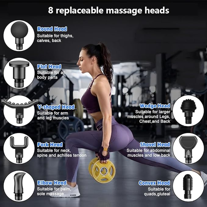 MassagerDeep Tissue Back Massage for AthletesFour Modes32-Position AdjustmentWith 8 Interchangeable Massage HeadsLED Screen DisplayMood Light Impact Massager for Pain ReliefGrey