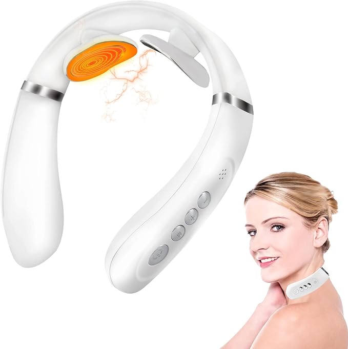 Intelligent Portable Neck Massager with Heat for Pain Relief Cordless Pulse Neck Massager with Voice Broadcast &amp 6 Modes 16 Levels Intensity Massage for Office Home Outdoor Use
