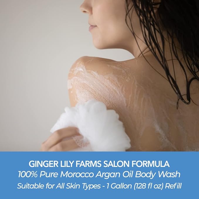 Ginger Lily Farms Salon Formula 100% Pure Morocco Argan Oil Body Wash for All Skin Types 100% Vegan &amp Cruelty-Free 1 Gallon (128 fl oz) Refill
