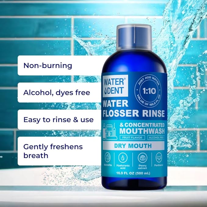 Concentrated Irrigant Dry Mouth | Add to Water Flossers | Mild Mint &amp Fruit Flavor |1:10 = 186 fl.oz | Alcohol Free Fluoride Free. Made in USA (PACK OF 2)