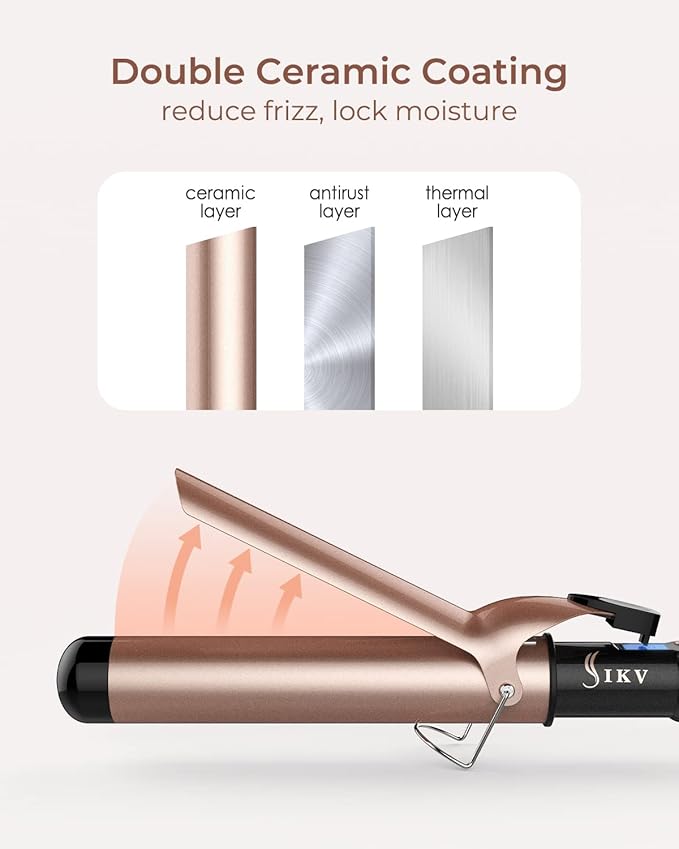 1 1/2 inch Extra Long Barrel Curling Iron 1.5 Inch Large Barrel for Long Hair Ceramic Tourmaline