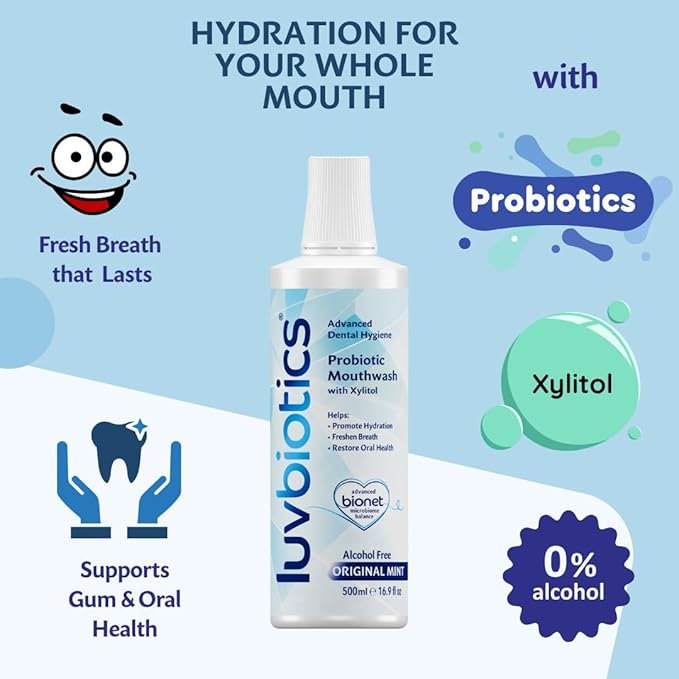 Luvbiotics Family Value Pack - 3 Packs Each of Mint Lozenges + Fluoride Mouthwash + Original Toothpaste to Balance Oral microbiome with Probiotics and Xylitol.