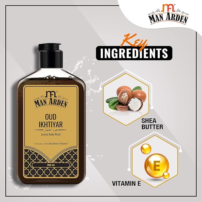 Man Arden Oud Ikhtiyar Luxury Body Wash Infused With Shea Butter &amp Vitamin E 250ml
