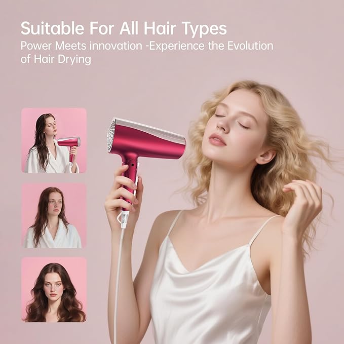 CONFU Professional 1875W Hair Dryer Foldable Blow Dryers Ceramic Tourmaline Hair Dryer Fast Drying Hairdryer with Concentrator 2 Speed and 3 Heat Setting for Curly and Straight Hair