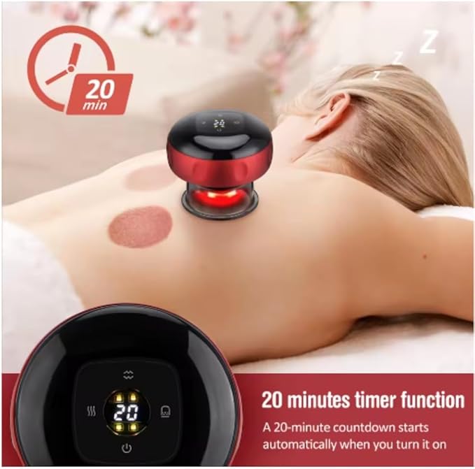 Smart Cupping Therapy Massager7-in-1 Red Light electric Therapy massage device with 2 Modes for Targeted Pain Relief Aches Muscle Soreness Circulation Tighter Skin with 12 Levels Suction and Heat