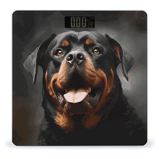 Digital Bathroom Scale for Body Weight Scale with Bright LCD Display High Accuracy Step-On Technology Auto On/Off Cool Rottweiler Dog Art Digital Scales 400 Lbs /180kg