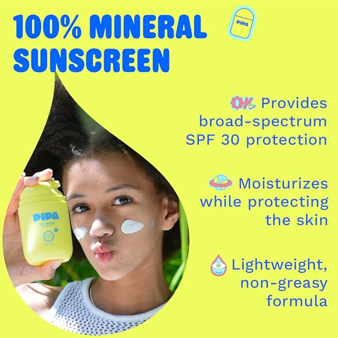 Pipa Sun-Sational 100% Mineral Daily Sunscreen SPF 30 50 ml | Liquid Everyday Face Lotion with Zinc Oxide | Unscented &amp Gentle for Sensitive Skin | Kids &amp Tweens Skin Care Easter Basket Stuff