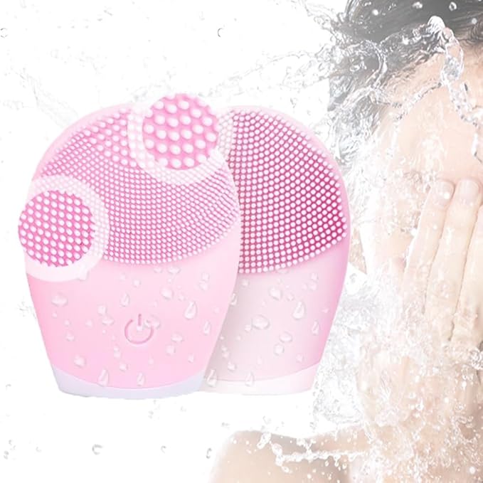 Electric Facial Cleansing Brush Silicone Ultrasonic Vibration Face Cleanser Deep Pores Blackhead Cleaning Washing Skin Massager (Color : Pink)