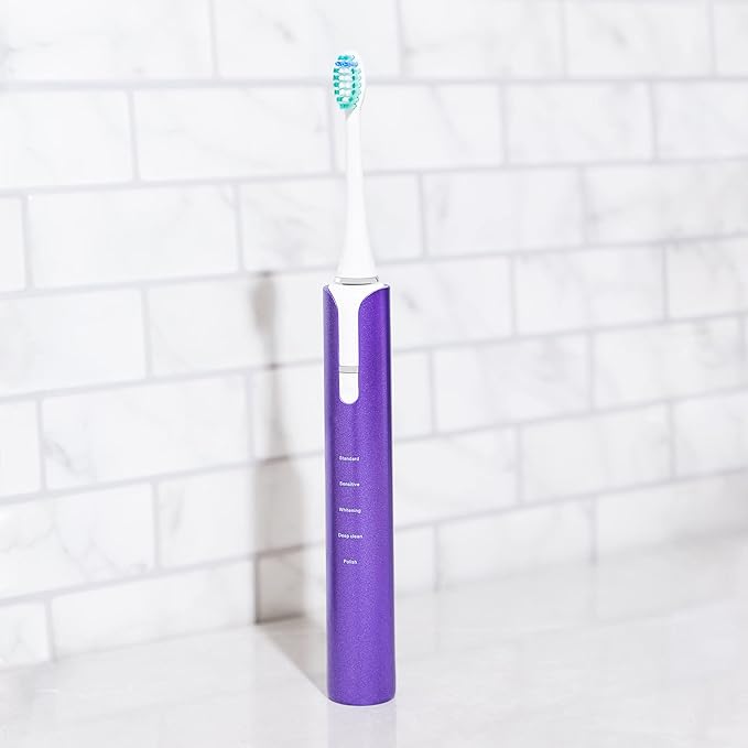 Soniclean Lux Sonic Toothbrush for Adults with 6 Toothbrush Heads Rechargeable Automatic Purple