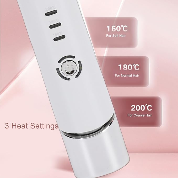 Cordless Flat Iron Mini Hair Straightener Curler with 3 Heat Settings Styling Tool for Travel Compact Design