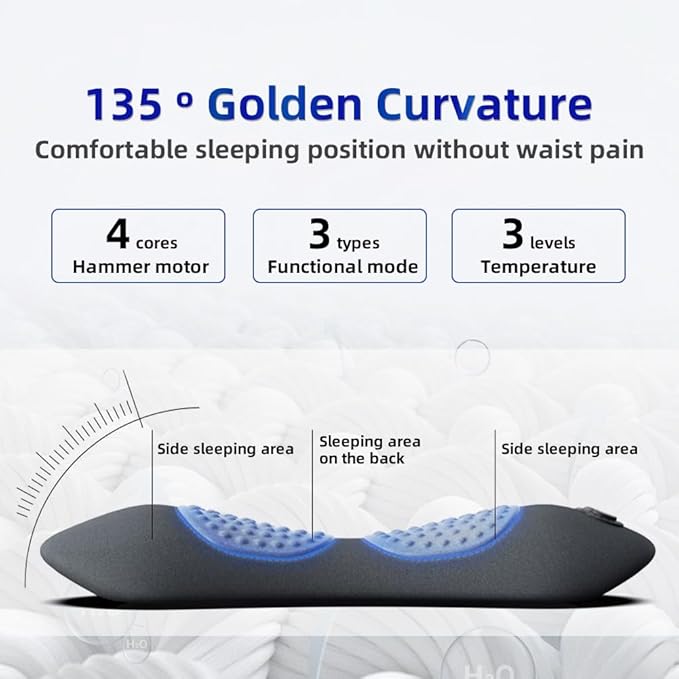 3 in 1 Back Massager Electric Lumbar Support Pillow Triple Fusion Back Massager for Pain Relief Deep Tissue with Traction Vibration &amp Heat and Against for Lower Backs&ampSpine Support