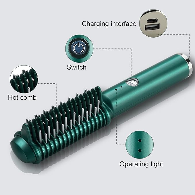 Cordless Hair Straightening Curling Brush Evenly Quickly Heating USB Rechargeable Styling Tool Portable Silky Ceramic Plates Flat Iron Hot Straightener for Women Home Salon