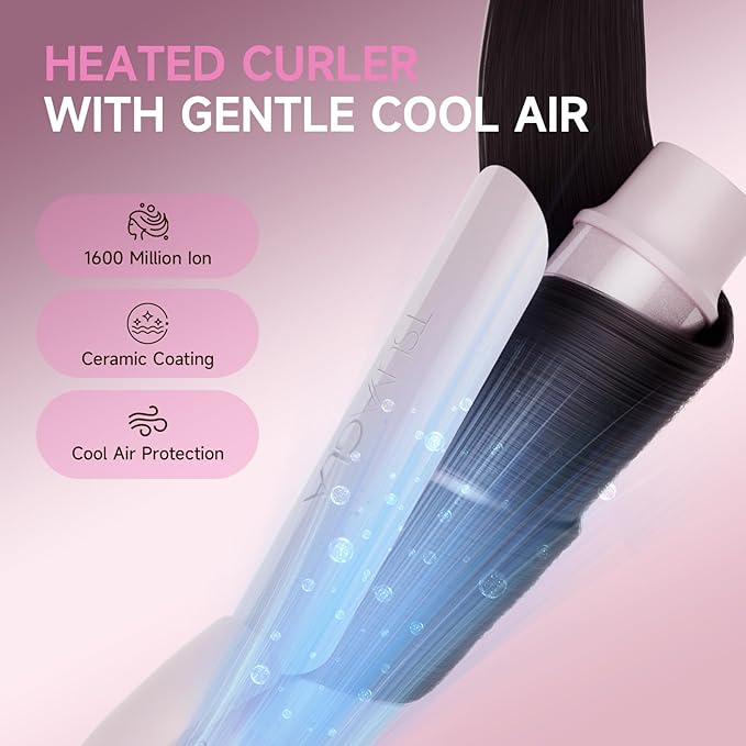 5 in 1 Interchangeable Ceramic Curling Iron Set with Cool Air &amp Ionic Care Fast Heating 3/8 1 1.5 Long Barrel Curling Wand Crimper &amp Thermal Curling Brush Dual Voltage 250℉–410℉