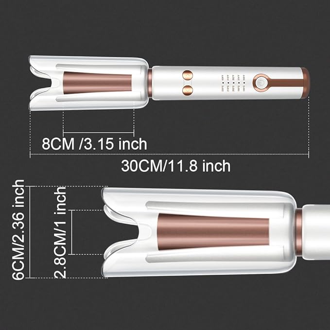 JINRI Automatic Rotating Curling Iron-Beach Waves Curling Wand Pumped-Up Volume Portable Hair Curler 500 Million Ionic Dual Voltage &amp Lightweight for Travel Ceramic Coating 1 Inch White
