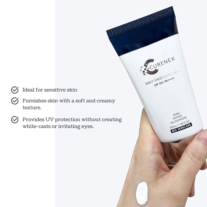 Daily Sheer Sunscreen SPF50+ PA++++ provides comprehensive protection against UVA+UVB rays while revitalizing skin with PDRN and multi-peptide complex. (1.69 fl.oz.)