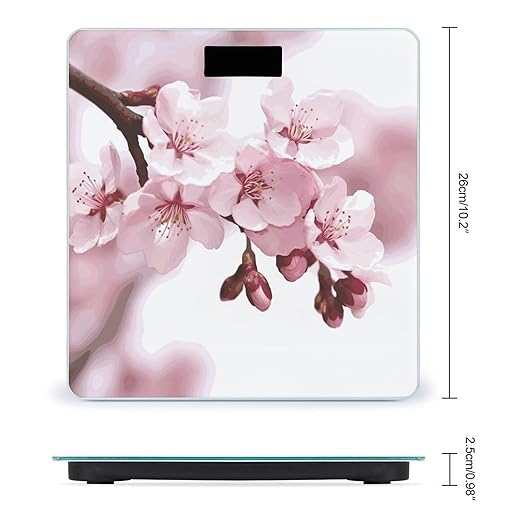 Digital Bathroom Scale for Body Weight Scale with Bright LCD Display High Accuracy Step-On Technology Auto On/Off Cherry Blossom Digital Scales 400 Lbs /180kg