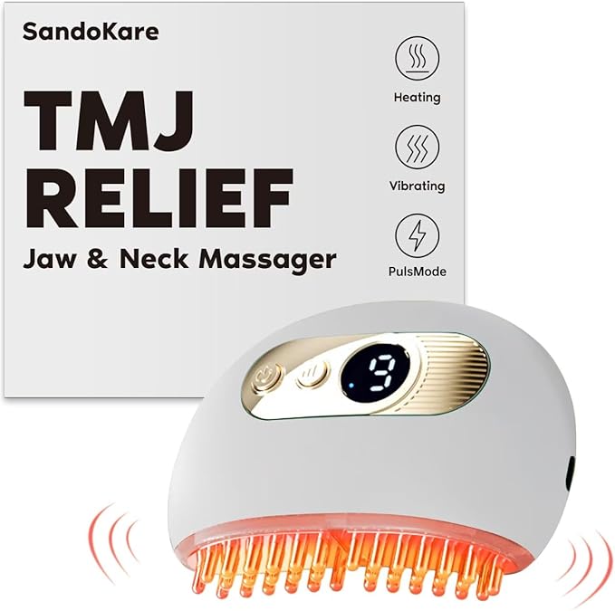 TMJ Relief Products Jaw TMJ Relief Massager Vibration and Heating Ergonomic Multi-Needle Design TMJ Massage Tool Effective Jaw &amp Neck Pain Grinding and Clenching Teeth Relief (White)