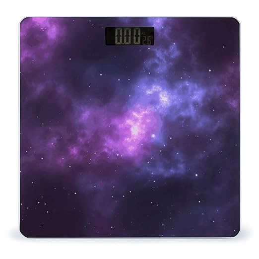 Magic Galaxy Sky Purple Scale for Body Weight High Precision Digital Weight Scales with LCD Display Anti-Slip Sturdy Slim Tempered Glass Bathroom Scale for Home Use