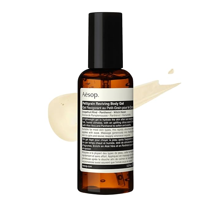 Aesop Petitgrain Reviving Body Gel | After-Sun Care with Grapefruit Rind Panthenol &amp Witch Hazel | Cooling Lightweight Moisturizer | 150 mL / 5 oz