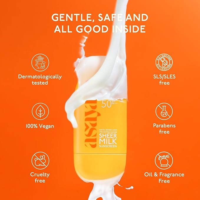 As.aya Shee.r Milk Sunscreen SPF 50 PA++++ UVA + UVB | Lightweight Fluid Sunscreen with Niacinamide for Brightening | Water Based | Quick Absorbing | For Acne-Prone Oily or Combination Skin 50 ml