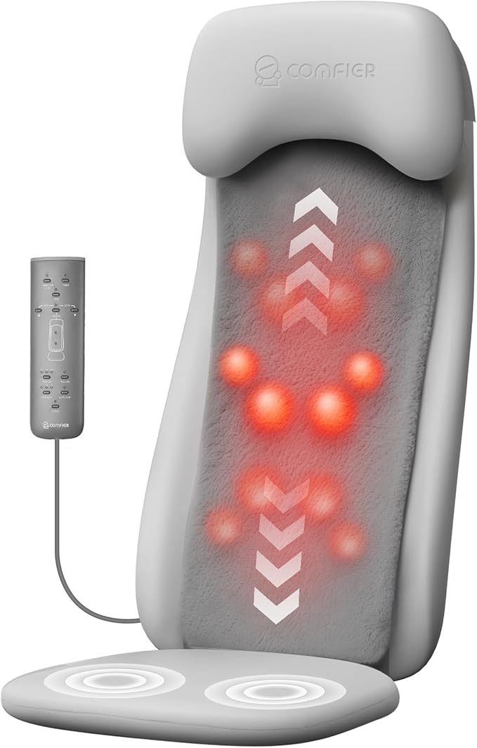 COMFIER Shiatsu Back Massager with Heat Deep Tissue Kneading Chair Massager with Vibration 2D/3D Shiatsu Massage Seat Cushion Full Back Massage Chair Pad
