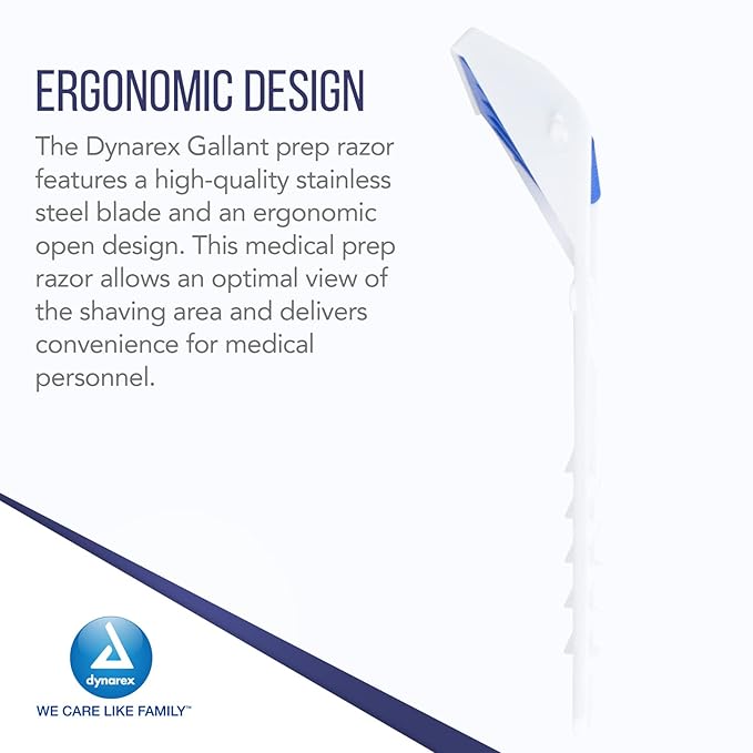 Dynarex Gallant Disposable Prep Razors Disposable Razors with Open Design Ergonomic Surgical Prep Razors 1 Case of 250 (5 Boxes of 50)