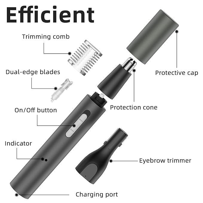 Nose Hair Trimmer and Eyebrow Trimmer Rechargeable Professional Painless Eyebrow Razor for Ear Beard Hairline 2 in 1 Metal Trimming Tool Black