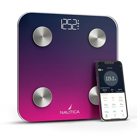 Nautica Body Tracker Digital Bathroom Scale Bluetooth-Enabled Smart Scale with BMI Body Fat Muscle Mass Tracking &amp More Syncs with Smartphone App for Body Composition Tracking 396 Lbs.