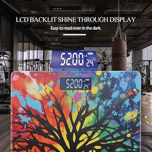 Digital Scale for Body Weight Highly Precision Bathroom Weight Scale 400 lbs with Backlit Display Personalized Scale for Home-Black Tree Silhouette Against Vibrant Rainbow Background