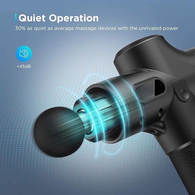 Deep Tissue Muscle Massage Gun Portable Electric Massager Ultra-Quiet 30-Speed Optional Mode with 6 Massage Heads and LCD Touch ScreenB