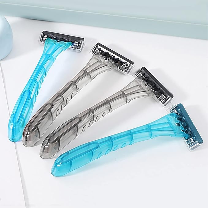 100 Pack Disposable Razors Individually Wrapped Razors Bulk Twin Stainless Steel Blade Razors for Hotel Travel Airbnb Homeless (Blue)