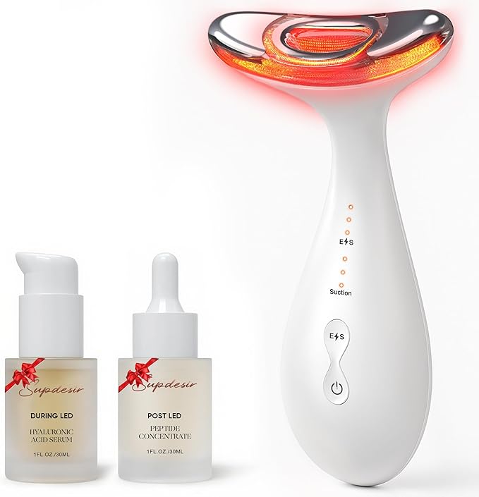 3-in-1 for Aurora Red Light for Face &amp Neck Beauty Massager with Suction Vibration Heat 3 Light Therapies for Skin Glow Face Lift Neck Firm White