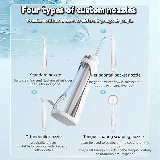 Portable Water Flosser for TeethCordless Oral Irrigator with 4 TipsTravel Water Teeth Cleaner with for Office Daily Use (Black)